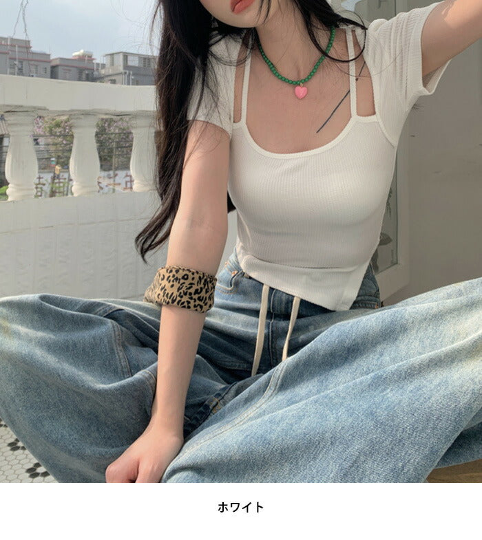 KICKSEWING(キックスウィング)アシンメトリーボレロカーデレイヤードデザイントップス