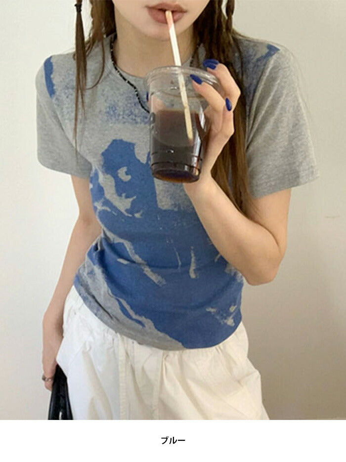 KICKSEWING(キックスウィング)サンドプリンティング配色スリムフィットTシャツ