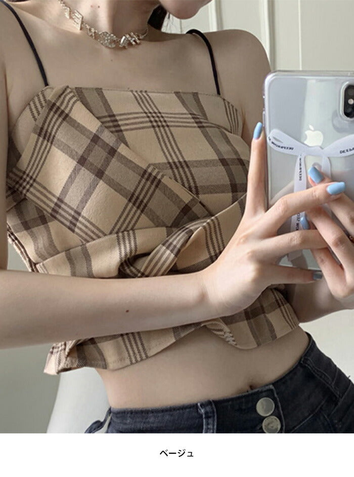 KICKSEWING(キックスウィング)ウォーミー チェッククロップスモークバンディングスリーブレス
