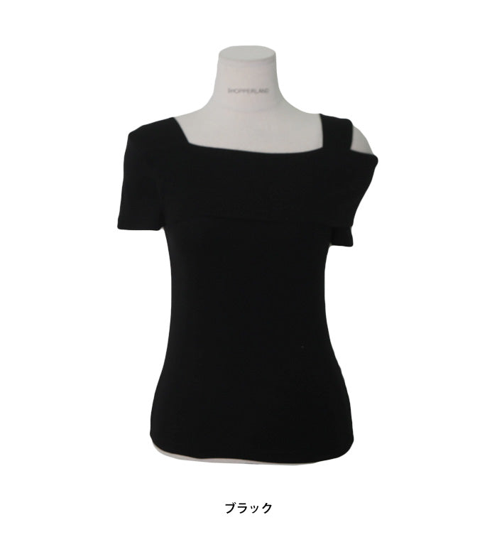 SHOPPERLAND(ショッパーランド)アシンメトリーオフショルダー半袖Tシャツ