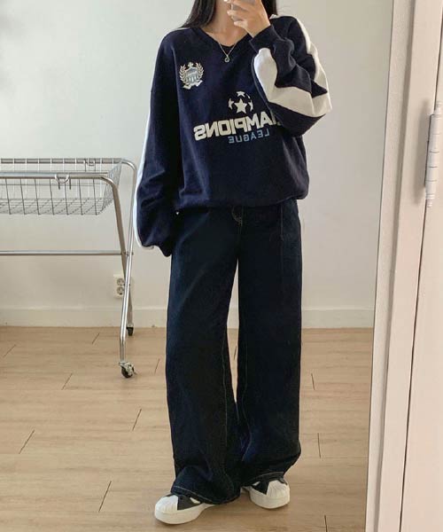 Beidelli(ベイデリ) リーグVネックオーバーフィットスウェット