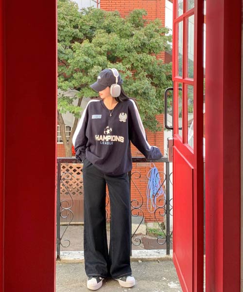 Beidelli(ベイデリ) リーグVネックオーバーフィットスウェット