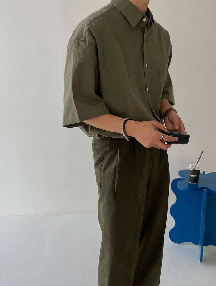 ASCLO(エジュクロ)ASCLO Overfit Linen Half Shirt (4color)