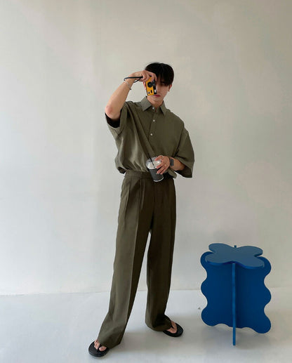 ASCLO(エジュクロ)ASCLO Overfit Linen Half Shirt (4color)