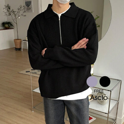 ASCLO(エジュクロ)Hachi Collar Half Zip Up Knit