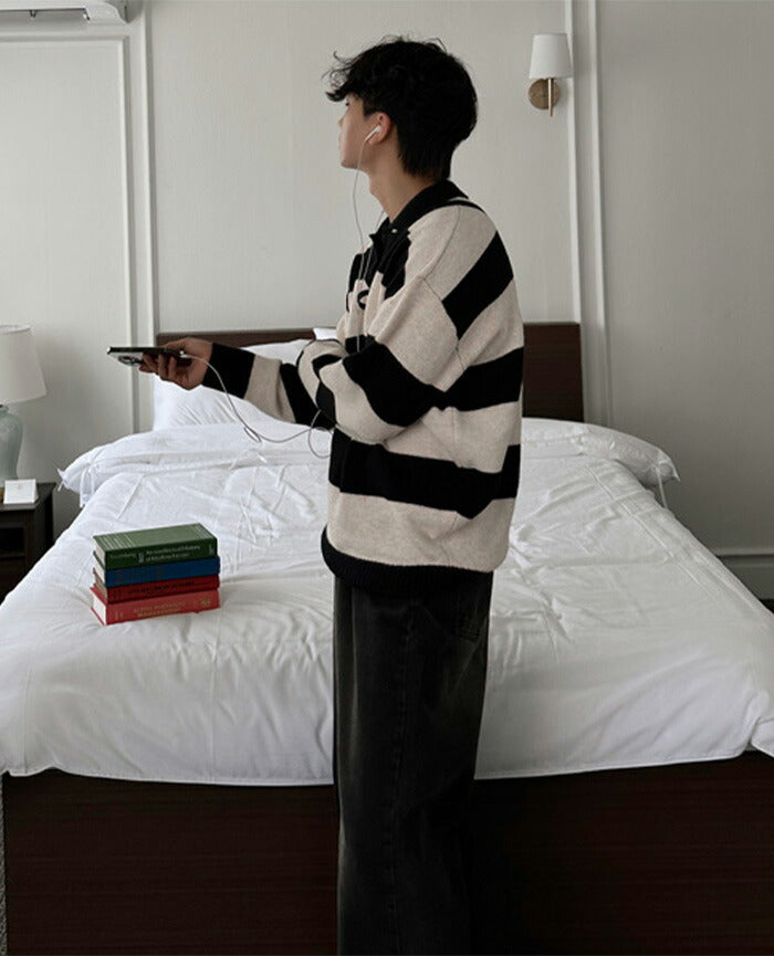 ASCLO(エジュクロ)ASCLO Open Collar Border Knit