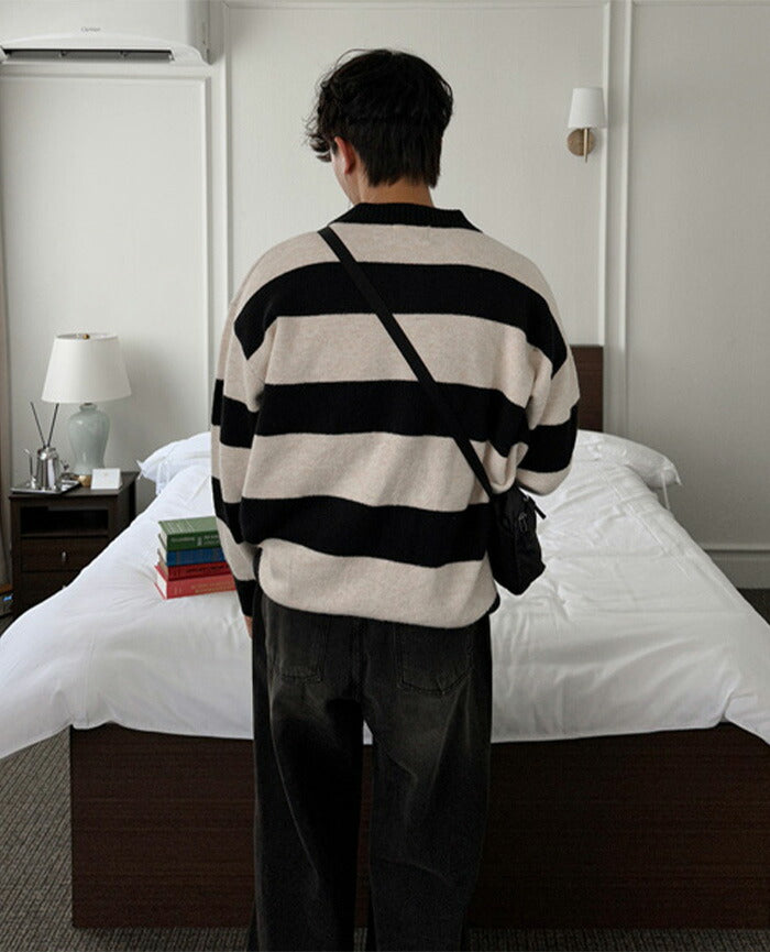 ASCLO(エジュクロ)ASCLO Open Collar Border Knit