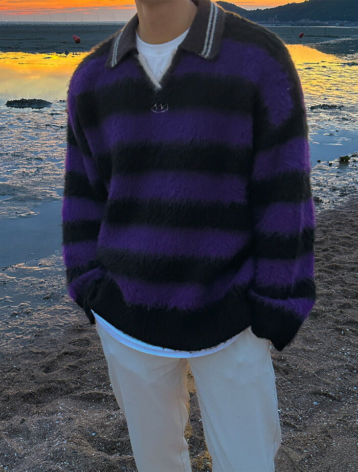 ASCLO(エジュクロ)3 TAP Mohair Border Rugby Knit