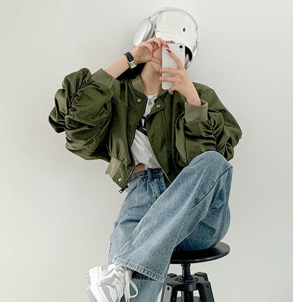 Beidelli(ベイデリ)shirring cropped aviation jumper