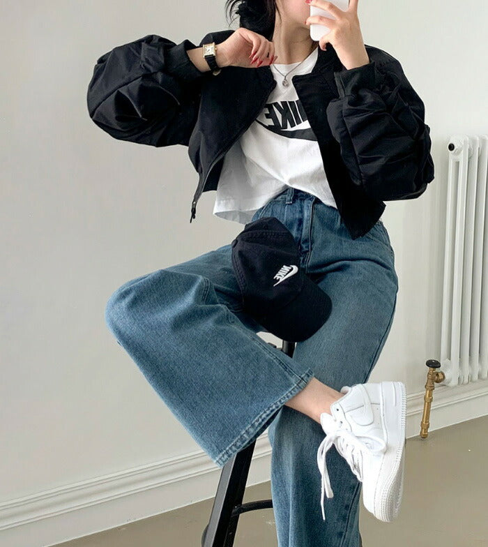 Beidelli(ベイデリ)shirring cropped aviation jumper