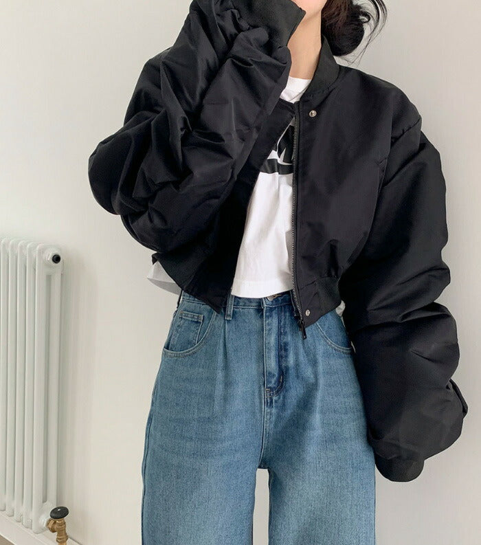Beidelli(ベイデリ)shirring cropped aviation jumper