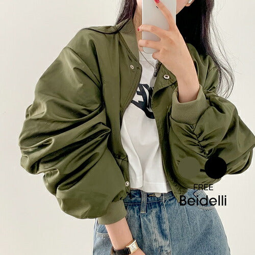 Beidelli(ベイデリ)shirring cropped aviation jumper