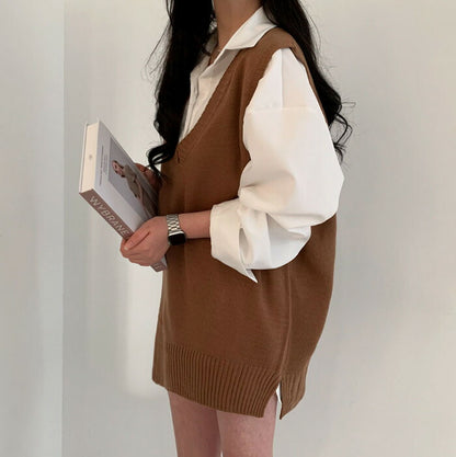 Beidelli(ベイデリ)Vネックスリットロングニットベスト