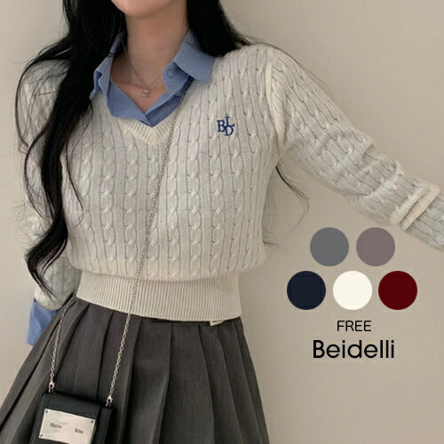 Beidelli(ベイデリ) ケーブルVネック長袖ニット