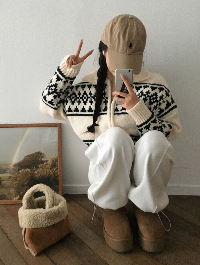 Beidelli(ベイデリ)ジャガードノルディックニットジップアップ