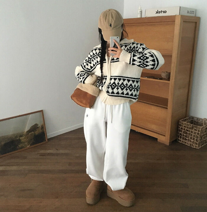 Beidelli(ベイデリ)ジャガードノルディックニットジップアップ