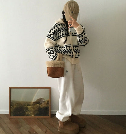 Beidelli(ベイデリ)ジャガードノルディックニットジップアップ