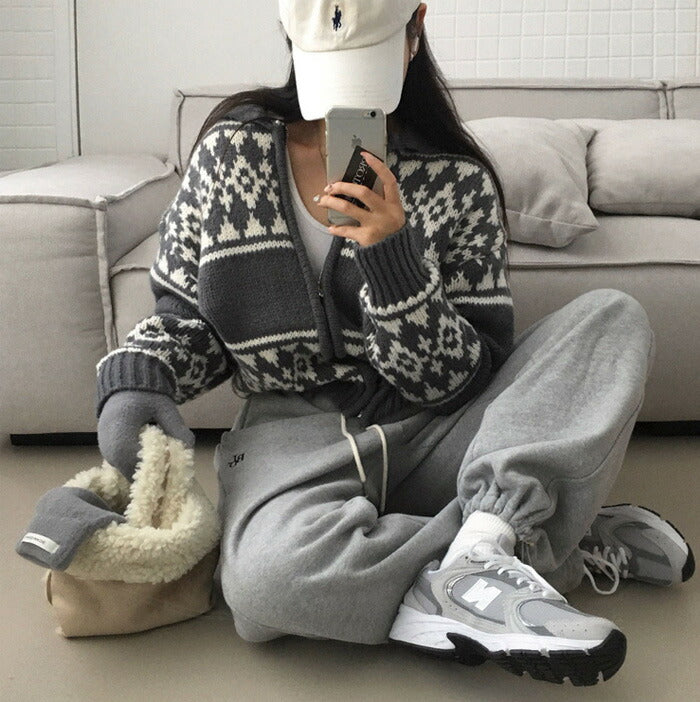 Beidelli(ベイデリ)ジャガードノルディックニットジップアップ