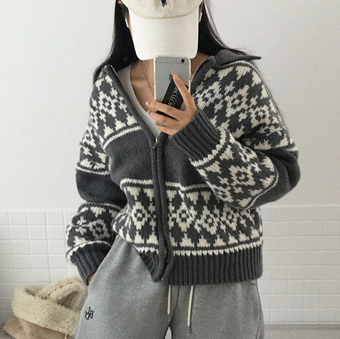 Beidelli(ベイデリ)ジャガードノルディックニットジップアップ