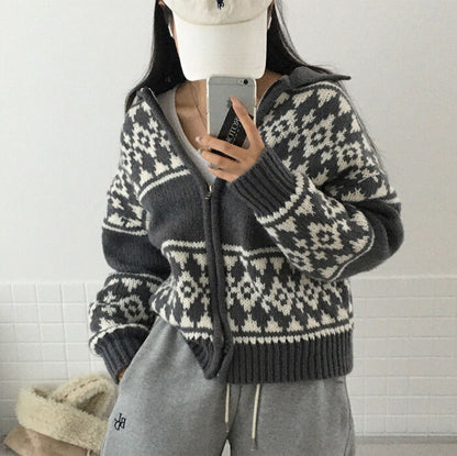 Beidelli(ベイデリ)ジャガードノルディックニットジップアップ