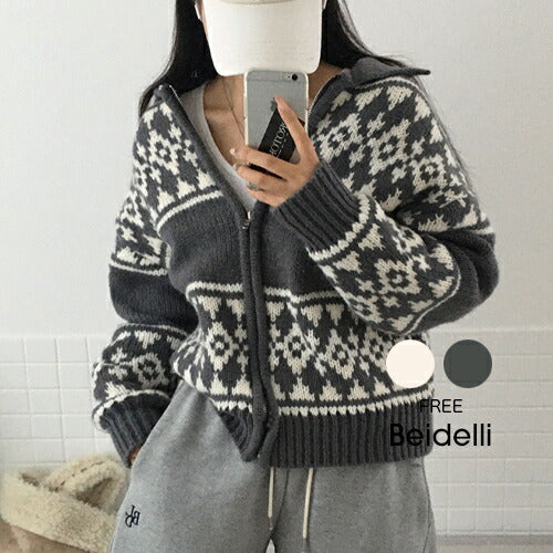 Beidelli(ベイデリ)ジャガードノルディックニットジップアップ