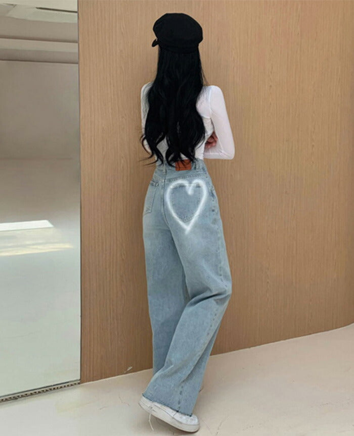 Beidelli(ベイデリ)ビックハートハイウエストワイドデニムパンツ