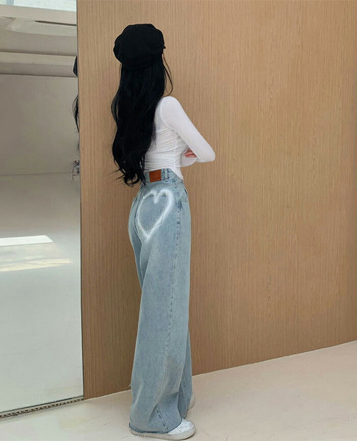 Beidelli(ベイデリ)ビックハートハイウエストワイドデニムパンツ