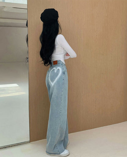 Beidelli(ベイデリ)ビックハートハイウエストワイドデニムパンツ