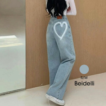 Beidelli(ベイデリ)ビックハートハイウエストワイドデニムパンツ
