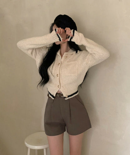 Beidelli(ベイデリ)ベルト付き、クラシックピンタックショートパンツ 冬ショートパンツ 冬 デイリー ベーシック