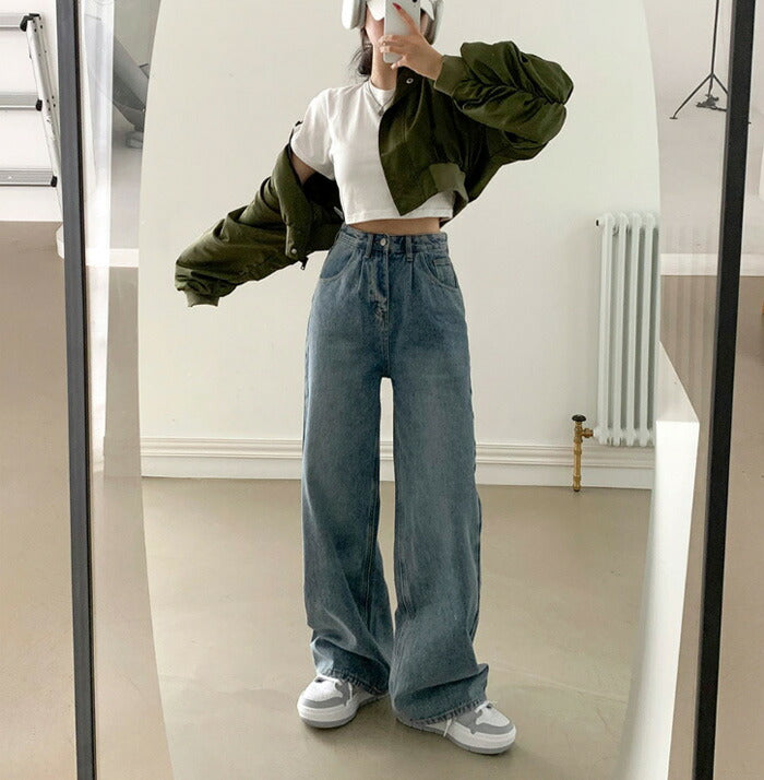 Beidelli(ベイデリ)ハイウエストピンタックワイドデニムパンツ