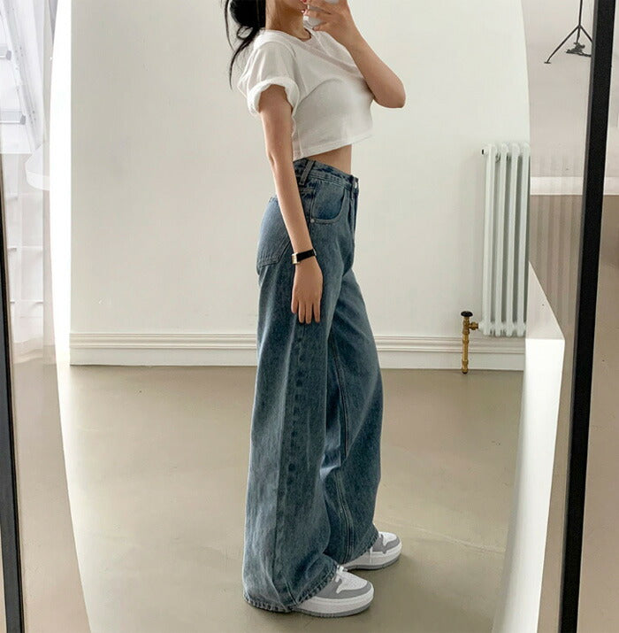 Beidelli(ベイデリ)ハイウエストピンタックワイドデニムパンツ