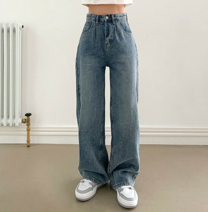 Beidelli(ベイデリ)ハイウエストピンタックワイドデニムパンツ