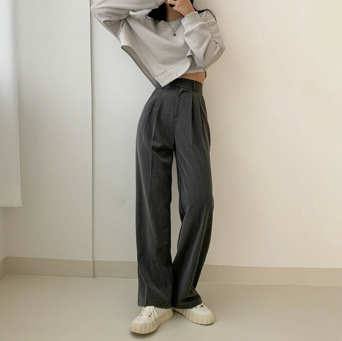 Beidelli(ベイデリ)ハイウエストワンボタンピンタックスラックス