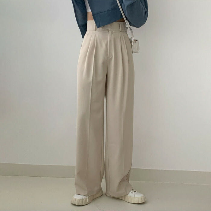 Beidelli(ベイデリ)ハイウエストワンボタンピンタックスラックス