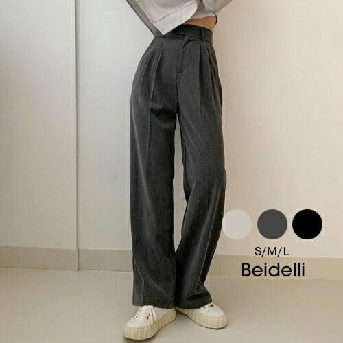 Beidelli(ベイデリ)ハイウエストワンボタンピンタックスラックス