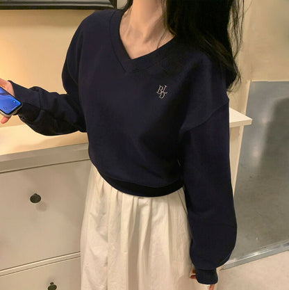 Beidelli(ベイデリ)パステルVネッククロップドスウェット