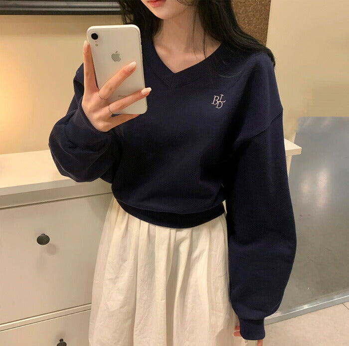Beidelli(ベイデリ)パステルVネッククロップドスウェット