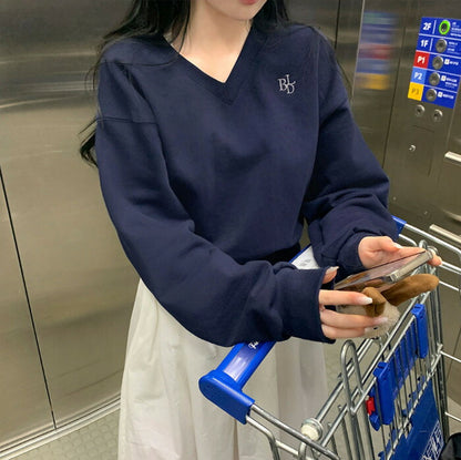 Beidelli(ベイデリ)パステルVネッククロップドスウェット