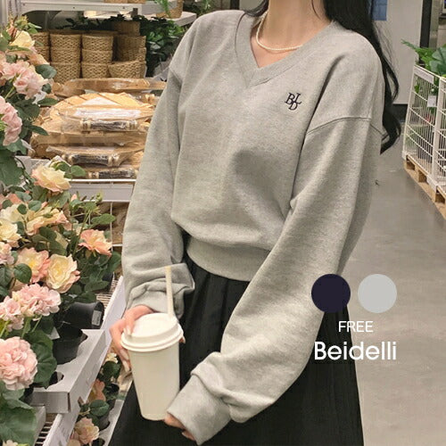 Beidelli(ベイデリ)パステルVネッククロップドスウェット