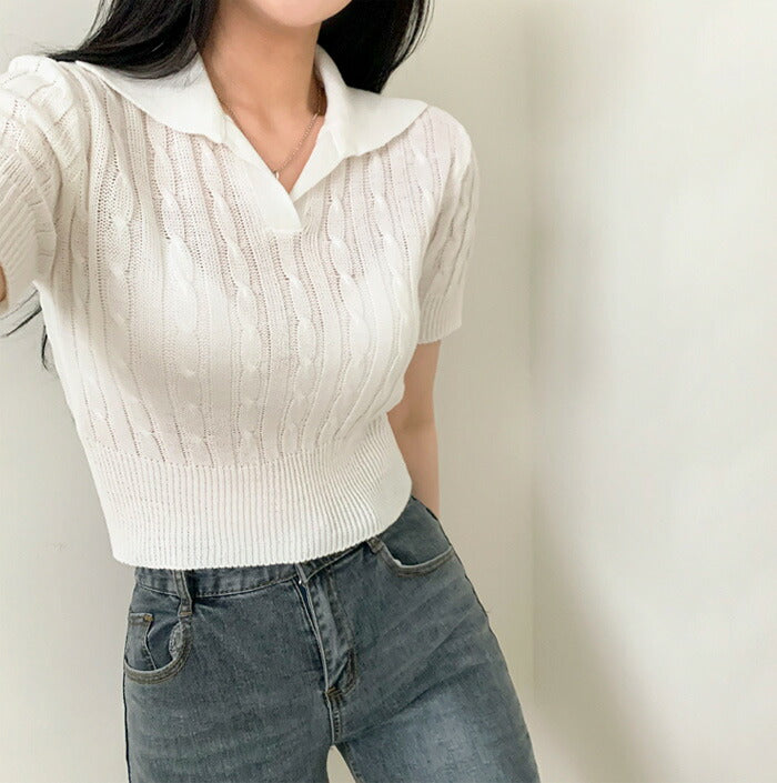 Beidelli(ベイデリ)カラーケーブル半袖ニット