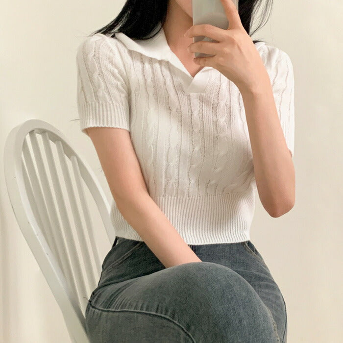 Beidelli(ベイデリ)カラーケーブル半袖ニット