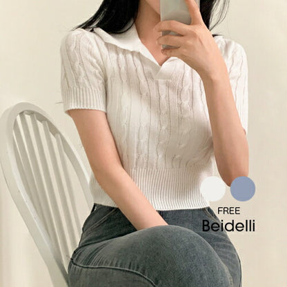 Beidelli(ベイデリ)カラーケーブル半袖ニット