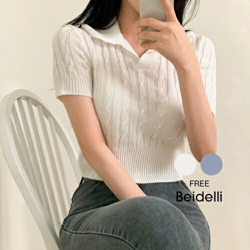 Beidelli(ベイデリ)カラーケーブル半袖ニット