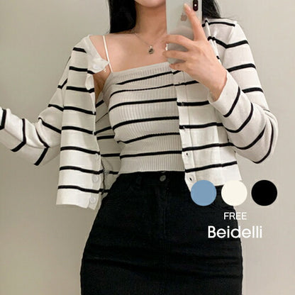Beidelli(ベイデリ)ボーダーキャミソールandカーディガンセット