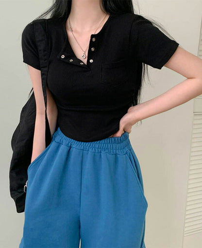 Beidelli(ベイデリ)リブボタンポケット半袖Tシャツ