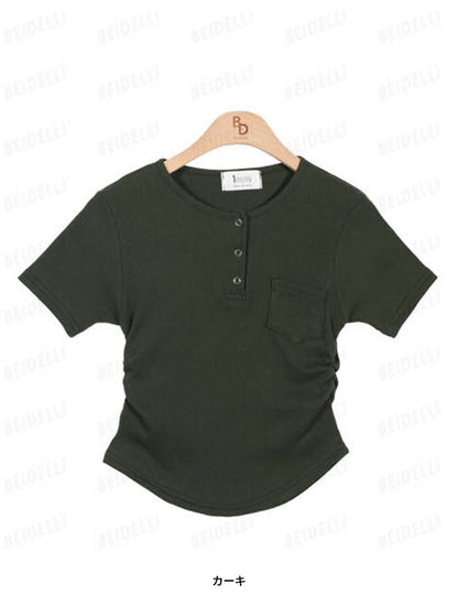 Beidelli(ベイデリ)リブボタンポケット半袖Tシャツ