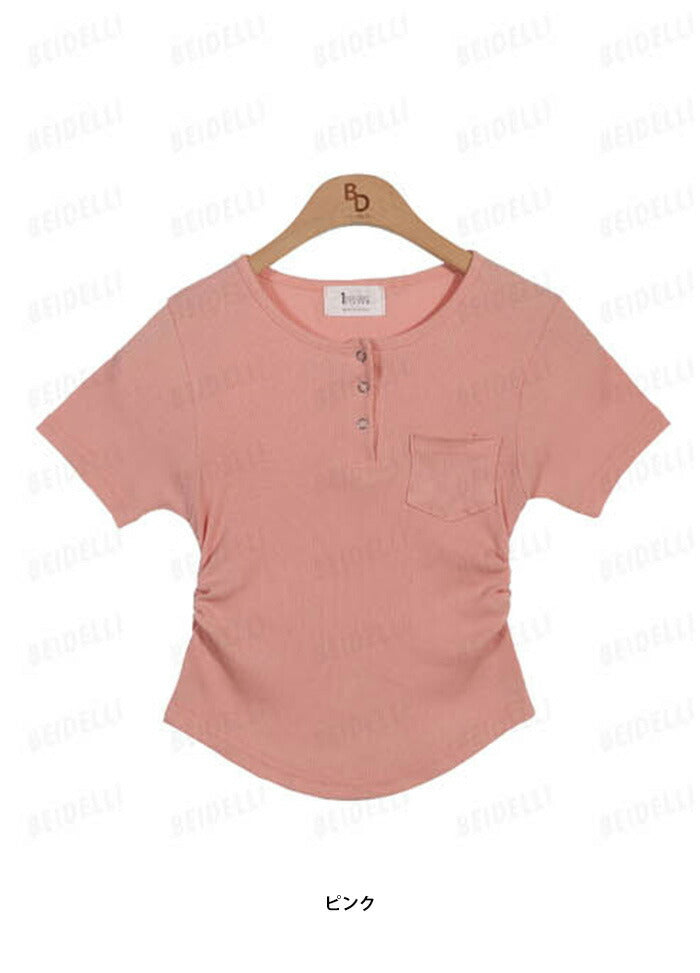 Beidelli(ベイデリ)リブボタンポケット半袖Tシャツ