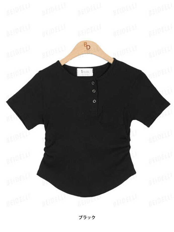Beidelli(ベイデリ)リブボタンポケット半袖Tシャツ