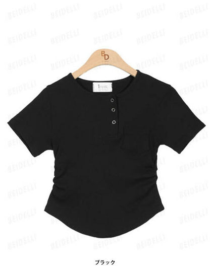 Beidelli(ベイデリ)リブボタンポケット半袖Tシャツ